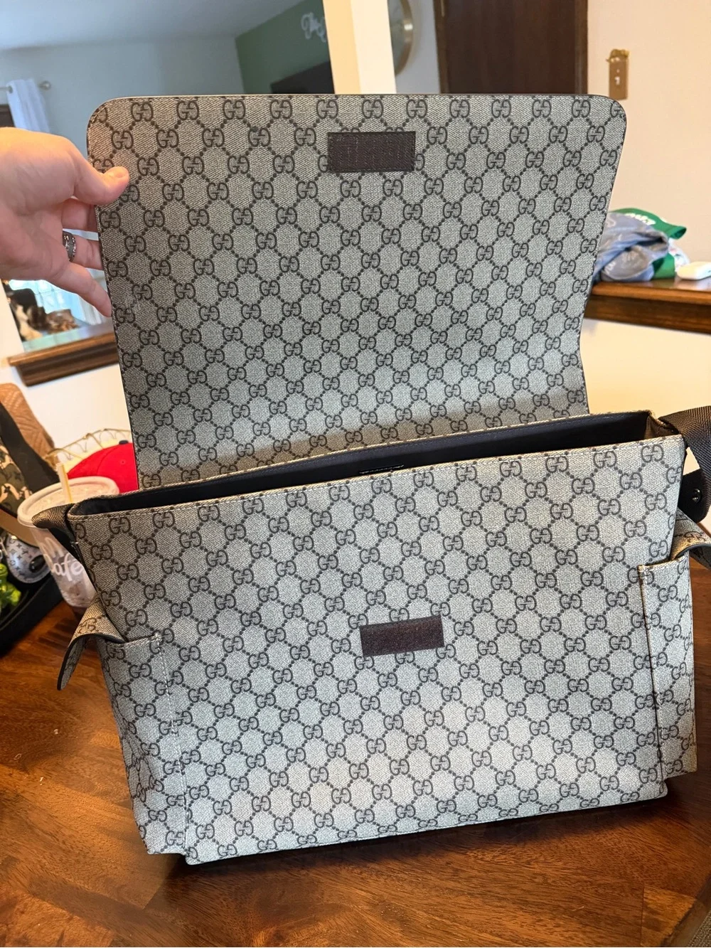 Beige Monogram Baby Bag with Black Leather Trim